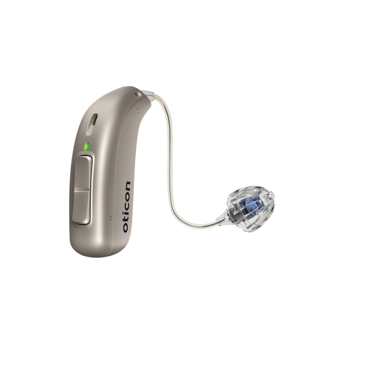 Oticon_Play_PX_miniRITE_R_Left_C090ChromaBeige_LEDgreen_Speaker60_OpenBassDome_500pctSize.png